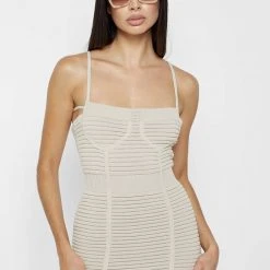 Woman Dresses Knitted Mini Dress - Beige