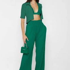 Woman Shirts Pleated Curved Hem Shirt - Green