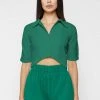 Woman Shirts Pleated Curved Hem Shirt - Green
