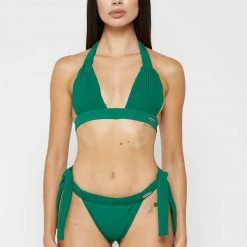 Woman Swim Pleated Bikini Top - Green SWIMWEAR