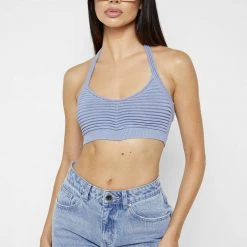 Woman Tops TOPS & T SHIRTS Knitted Bralette Top - Pale Blue