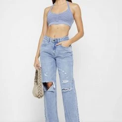 Woman Tops TOPS & T SHIRTS Knitted Bralette Top - Pale Blue