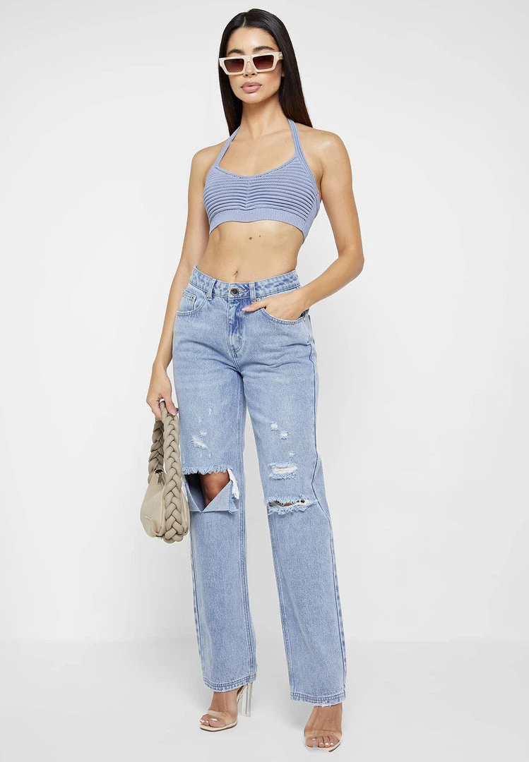 Woman Tops TOPS & T SHIRTS Knitted Bralette Top - Pale Blue