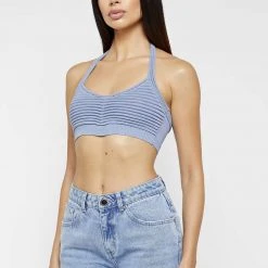 Woman Tops TOPS & T SHIRTS Knitted Bralette Top - Pale Blue