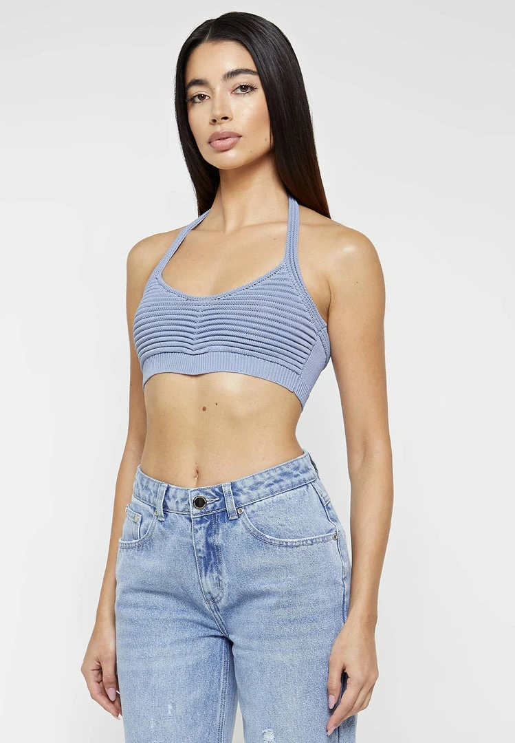 Woman Tops TOPS & T SHIRTS Knitted Bralette Top - Pale Blue