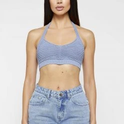Woman Tops TOPS & T SHIRTS Knitted Bralette Top - Pale Blue