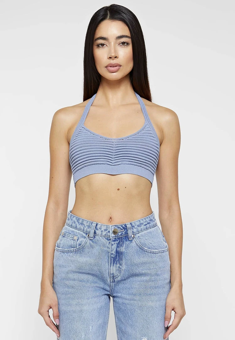 Woman Tops TOPS & T SHIRTS Knitted Bralette Top - Pale Blue