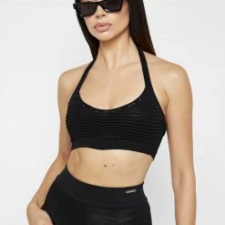 Woman Tops Knitted Bralette Top - Black TOPS & T SHIRTS