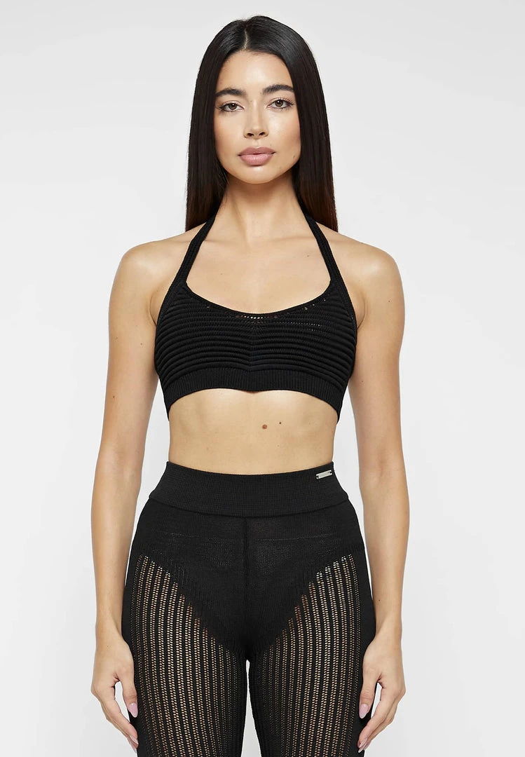 Woman Tops Knitted Bralette Top - Black TOPS & T SHIRTS