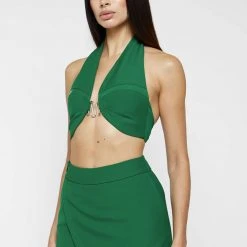 Woman Tops Halter Crop Top - Green