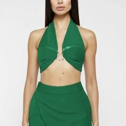 Woman Tops Halter Crop Top - Green