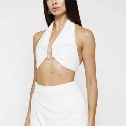 Woman Tops Halter Crop Top - Off White TOPS & T SHIRTS