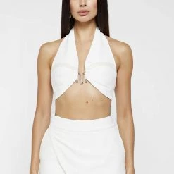 Woman Tops Halter Crop Top - Off White TOPS & T SHIRTS