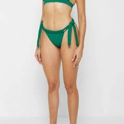 Woman Swim SWIMWEAR Pleated Bikini Bottoms - Green