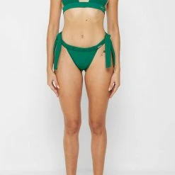 Woman Swim SWIMWEAR Pleated Bikini Bottoms - Green