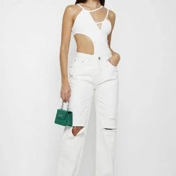 Woman Tops Ribbed Cut Out Bodysuit - Off White