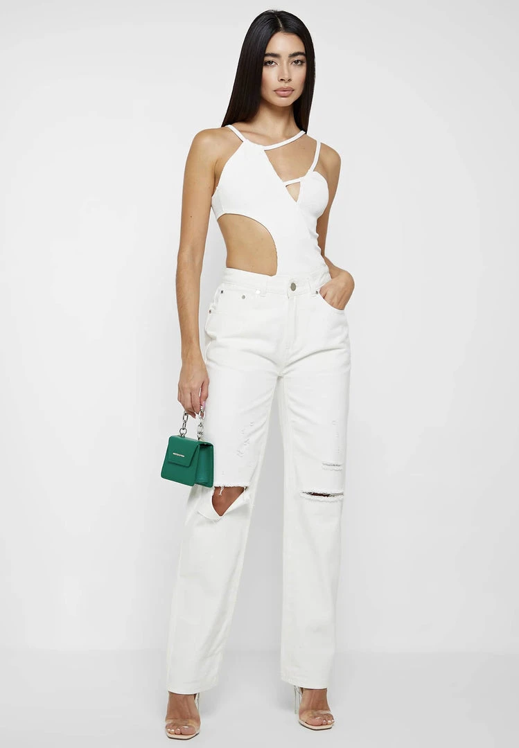 Woman Tops Ribbed Cut Out Bodysuit - Off White