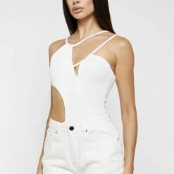 Woman Tops Ribbed Cut Out Bodysuit - Off White