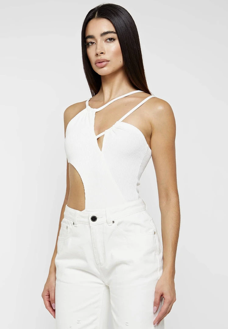 Woman Tops Ribbed Cut Out Bodysuit - Off White