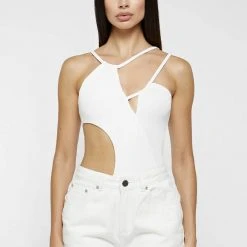 Woman Tops Ribbed Cut Out Bodysuit - Off White