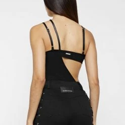 Woman Tops Ribbed Cut Out Bodysuit - Black BODYSUITS