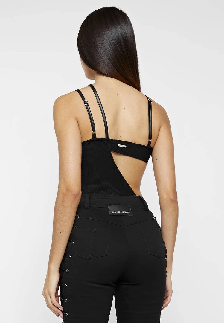 Woman Tops Ribbed Cut Out Bodysuit - Black BODYSUITS
