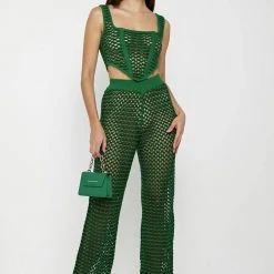 Woman Trousers Crochet Trousers - Green