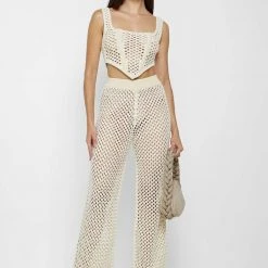 Woman Trousers Crochet Trousers - Beige/Off White