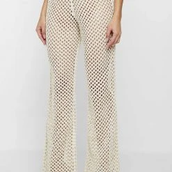 Woman Trousers Crochet Trousers - Beige/Off White