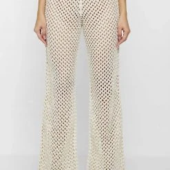 Woman Trousers Crochet Trousers - Beige/Off White