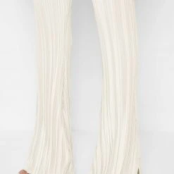 Woman Trousers Pleated Satin Flared Trousers - Off White