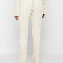 Woman Trousers Pleated Satin Flared Trousers - Off White