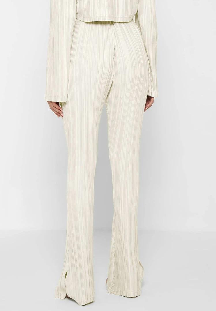Woman Trousers Pleated Satin Flared Trousers - Off White
