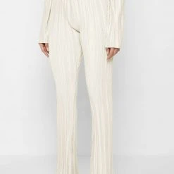 Woman Trousers Pleated Satin Flared Trousers - Off White