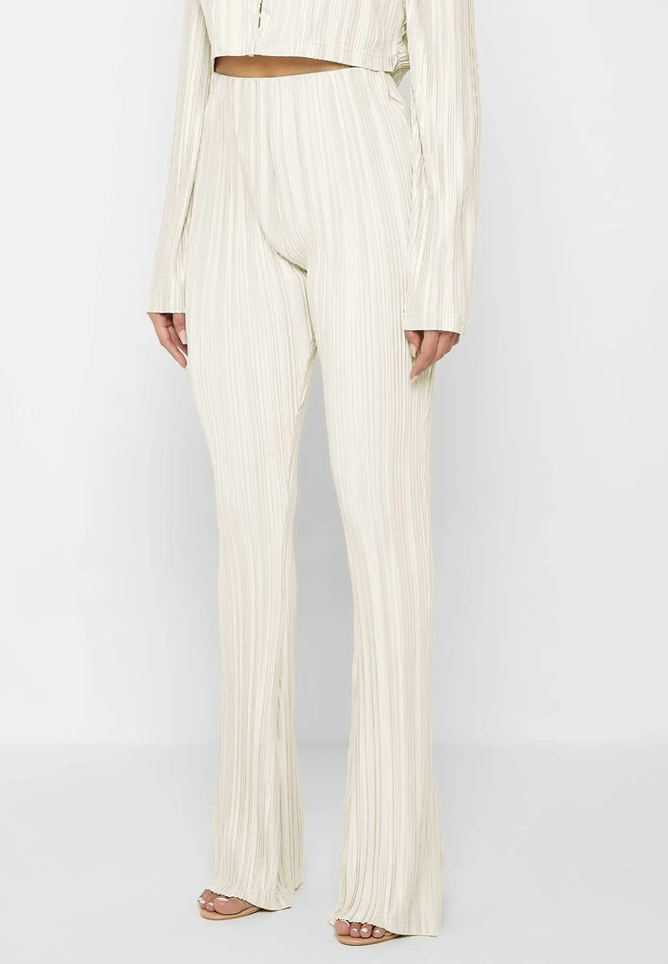 Woman Trousers Pleated Satin Flared Trousers - Off White