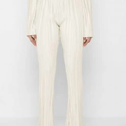 Woman Trousers Pleated Satin Flared Trousers - Off White