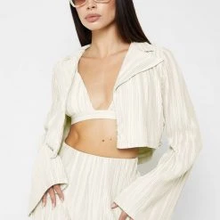 Woman Shirts Pleated Satin Blazer Shirt - Off White