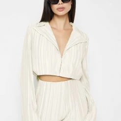 Woman Shirts Pleated Satin Blazer Shirt - Off White