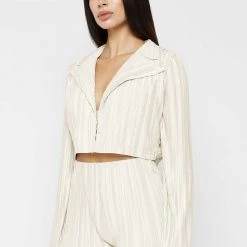 Woman Shirts Pleated Satin Blazer Shirt - Off White