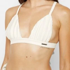 Woman Swim SWIMWEAR Pleated Satin Bikini Bottoms - Off White