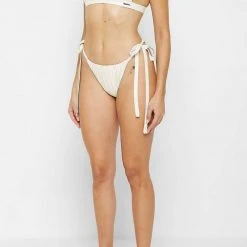 Woman Swim SWIMWEAR Pleated Satin Bikini Bottoms - Off White