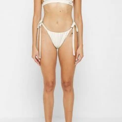 Woman Swim SWIMWEAR Pleated Satin Bikini Bottoms - Off White