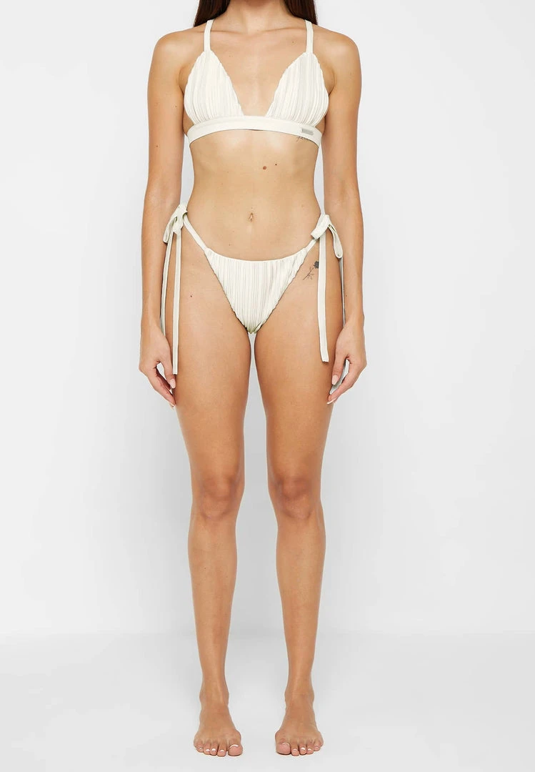 Woman Swim SWIMWEAR Pleated Satin Bikini Bottoms - Off White