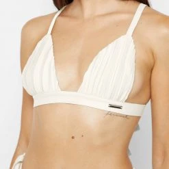 Woman Swim SWIMWEAR Pleated Satin Bikini Top - Off White
