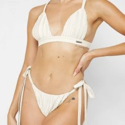 Woman Swim SWIMWEAR Pleated Satin Bikini Top - Off White