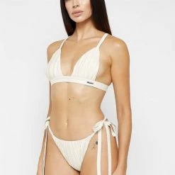 Woman Swim SWIMWEAR Pleated Satin Bikini Top - Off White