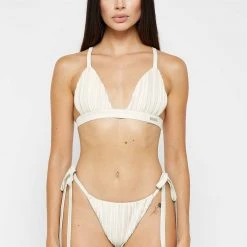 Woman Swim SWIMWEAR Pleated Satin Bikini Top - Off White
