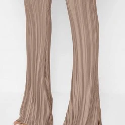Woman Trousers Pleated Satin Flared Trousers - Mocha