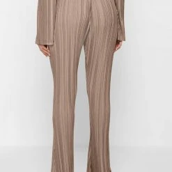 Woman Trousers Pleated Satin Flared Trousers - Mocha