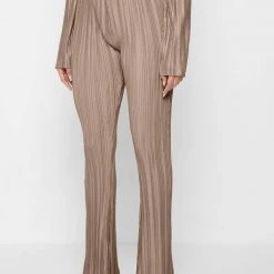 Woman Trousers Pleated Satin Flared Trousers - Mocha